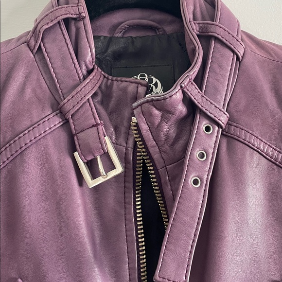 Y2K Rock&Republic Purple Lambskin Leather Jacket with Zipper Details - Picture 4 of 10